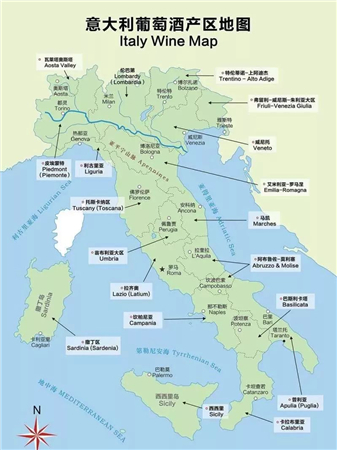 意大利葡萄酒产区地图