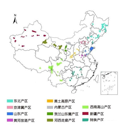 中国葡萄酒产区分布图